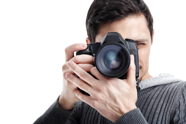 Successful professional photographer use DSLR digital camera iso Royalty Free Stock Photos