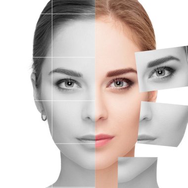 Yüz birçok farklı renksiz ve renkli portreleri yaptı. Plastik cerrahi kavramı.