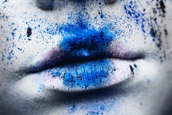 Lips of woman with colorful powder make up. Beauty woman with br — Stock Photo, Image
