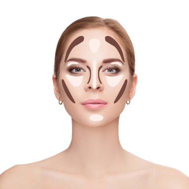 Contouring. Make up woman face on white background.  Professiona clipart