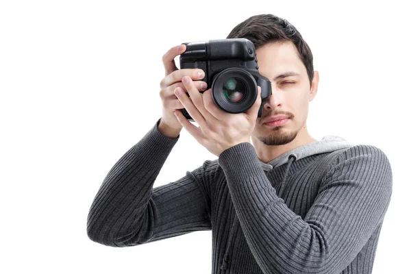 成功的专业摄影师使用单反数码相机 iso — 图库照片
