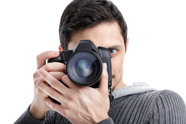 Successful professional photographer use DSLR digital camera iso — Stock Photo, Image