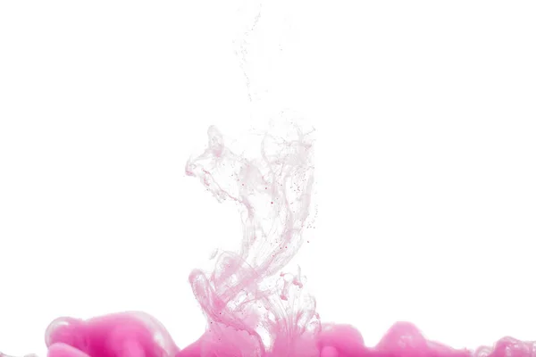 Färgglada bläck isolerad på vit bakgrund. Rosa droppe virvlande under vatten. Moln av bläck i vatten. — Stockfoto