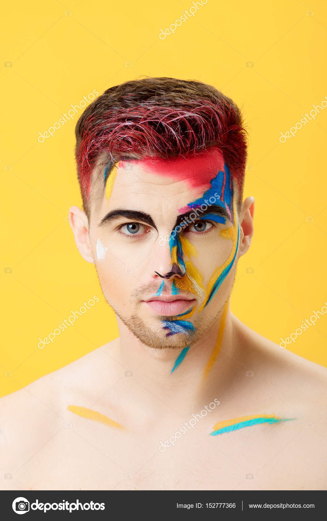 portrait of young man with white face paint. Professional Fashion