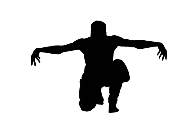 Мужской силуэт ниндзя на белом фоне — стоковое фото