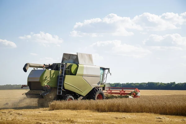Working combine harvester in a wheat field. Agricultural background. — Stock Photo, Image