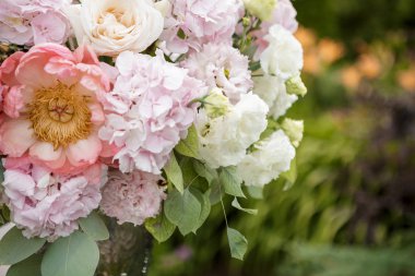 Güzel parlak pembe peonies buket