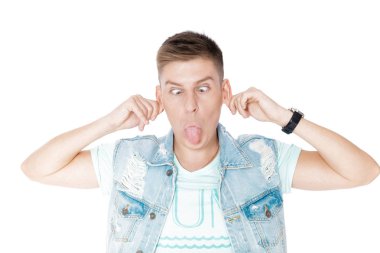 genç adam izole denim beyaz arka plan