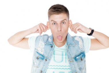 genç adam izole denim beyaz arka plan