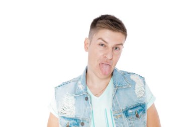 genç adam izole denim beyaz arka plan