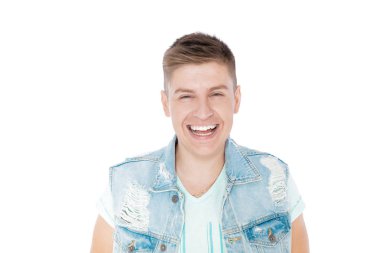 genç adam izole denim beyaz arka plan