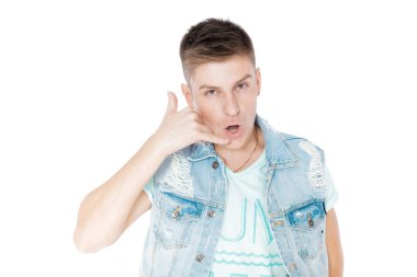 genç adam izole denim beyaz arka plan