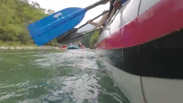 RIVER TARA, MONTENEGRO - August 20, 2017: group of people during rafting on river Tara — Stock Video