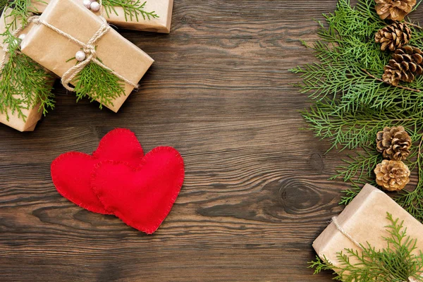 Piros szív alakú karácsonyi háttér — Stock Fotó