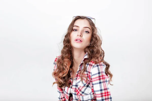 Woman in sunglasses and plaid shirt — Stock Photo, Image
