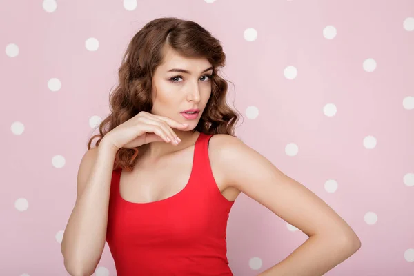 Beautiful  woman on pink background — Stock Photo, Image