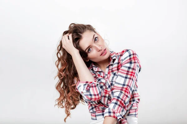 Woman in plaid shirt — Stock Photo, Image