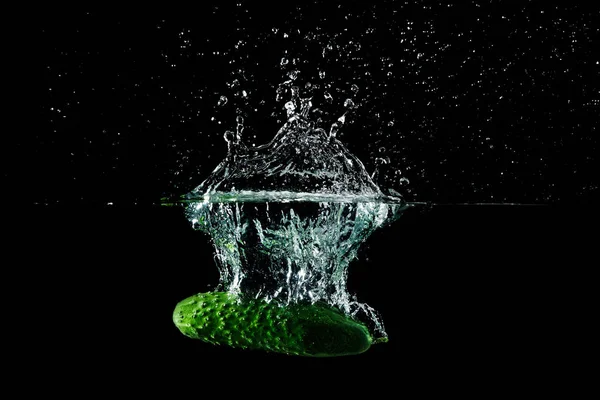 Cetriolo in acqua con spruzzata — Foto Stock