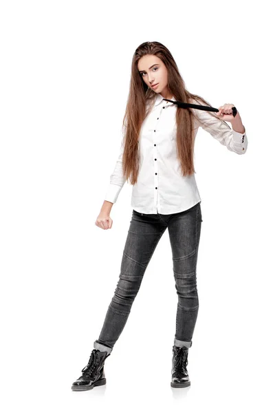 Modemodel in weißem Hemd und Krawatte — Stockfoto