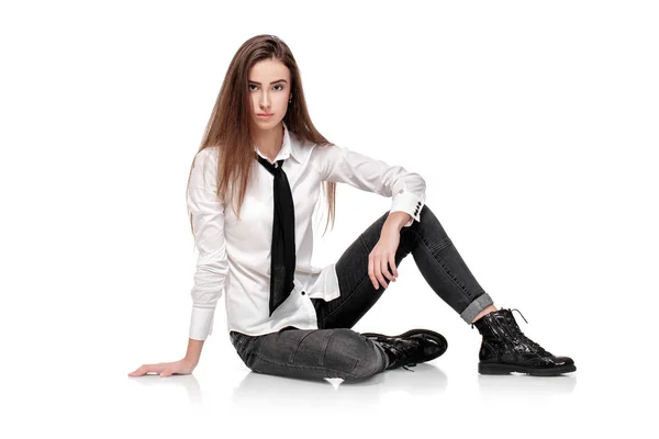 Fashion model in white shirt and tie — Stock Photo, Image