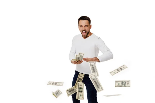 Hombre tirando billetes de dinero — Foto de Stock