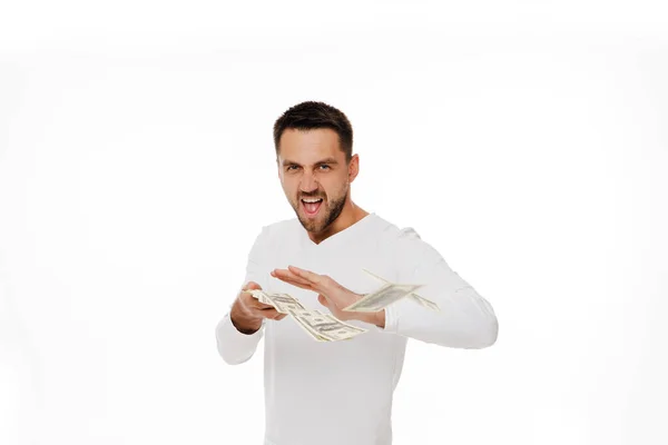 Facet wyrzucający banknoty. — Zdjęcie stockowe