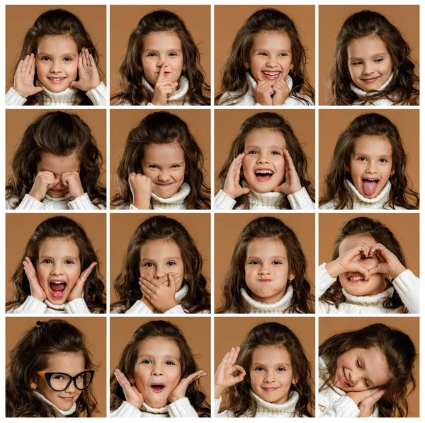 Kolaj farklı duygular ile küçük kız portre — Stok fotoğraf