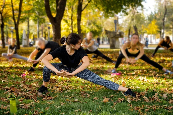 Grupa osób wykonujących trening na świeżym powietrzu — Zdjęcie stockowe