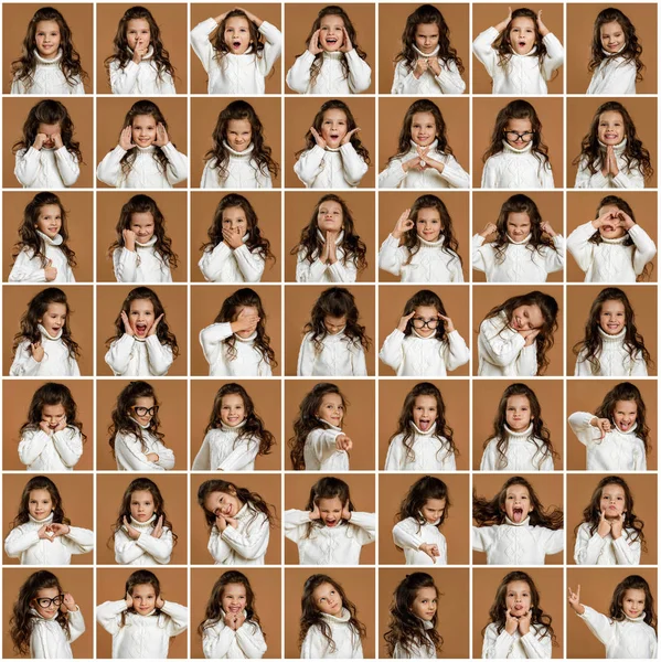 Collage de retratos de niña con diferentes emociones —  Fotos de Stock