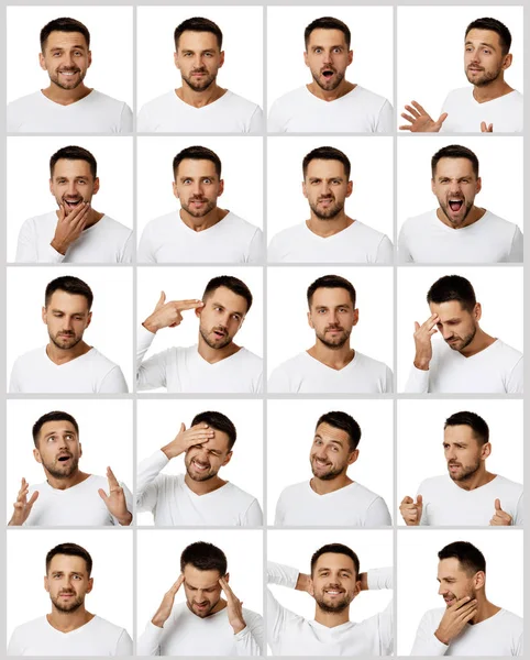 Collage von Porträts von Menschen mit unterschiedlichen Gefühlen — Stockfoto