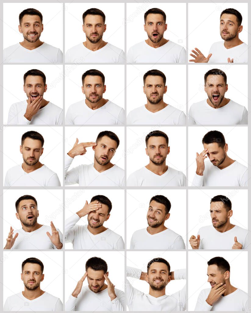 collage of portraits of man with different emotions