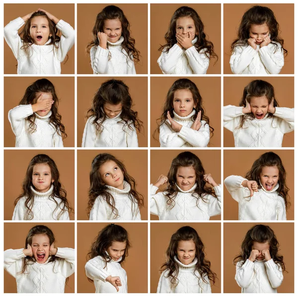 Collage van portretten van meisje met verschillende emoties — Stockfoto