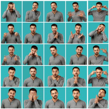 collage of portraits of man with different emotions clipart