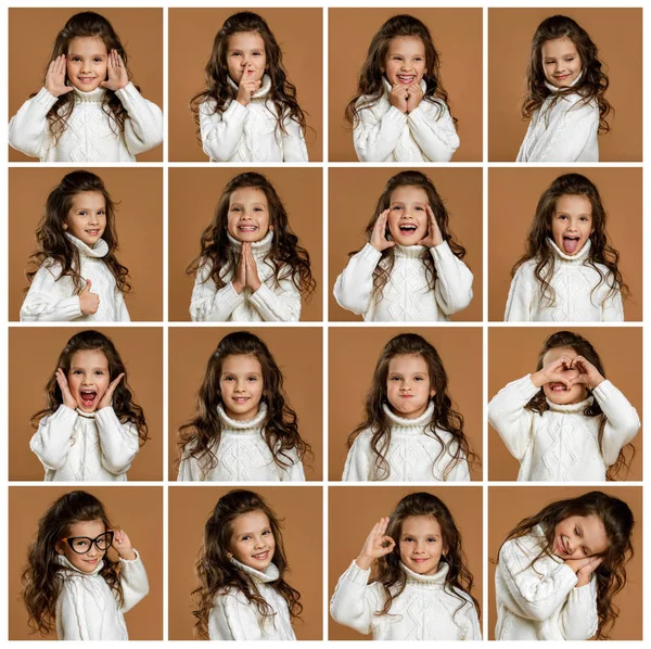 Колаж портретів маленької дівчинки з різними емоціями — стокове фото