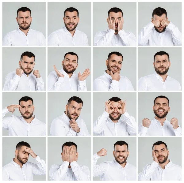 Colagem de retratos de homem com emoções diferentes — Fotografia de Stock