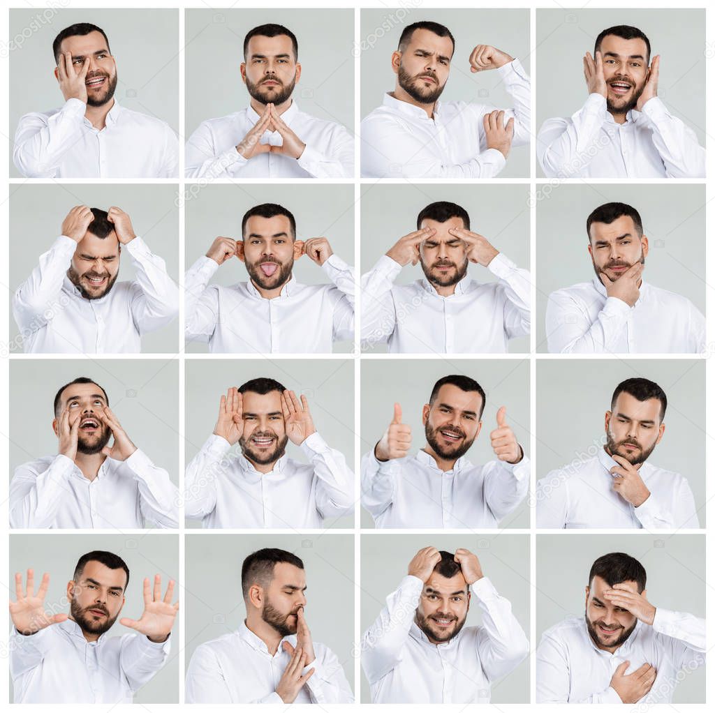 collage of portraits of man with different emotions