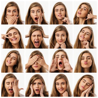 collage of portraits of woman with different emotions clipart