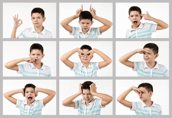 Collage di ritratti di bambino con emozioni diverse — Foto Stock