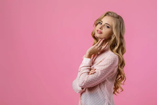 Portrait of beautiful tender curly blonde woman — Stock Photo, Image