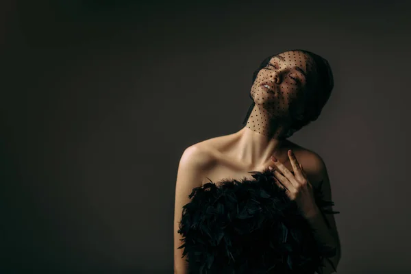 Beauty elegant girl posing in black veil — Stock Photo, Image