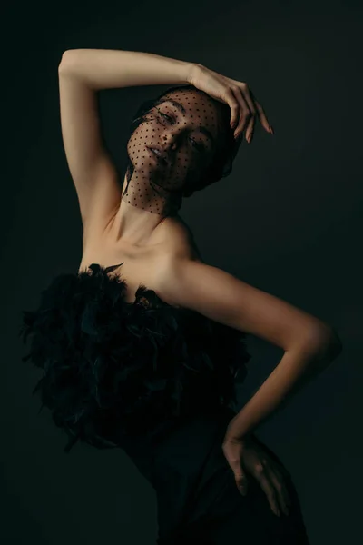 Beauty elegant girl posing in black veil — Stock Photo, Image