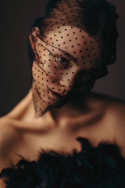 Beauty elegant girl posing in black veil — Stock Photo, Image