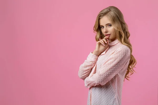 Portrait of beautiful tender curly blonde woman — Stock Photo, Image