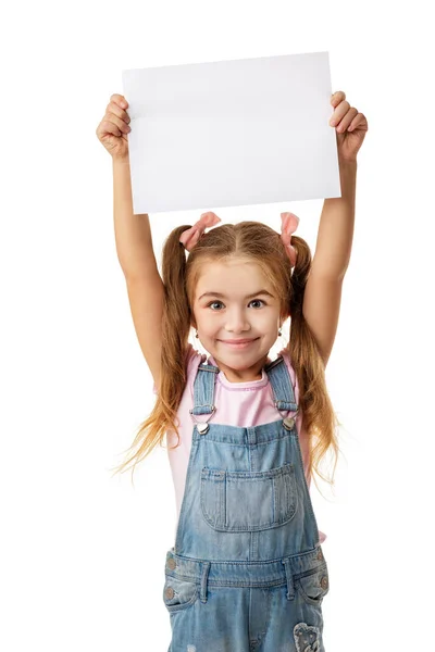 Happy cute child girl holding empty blank Stock Image