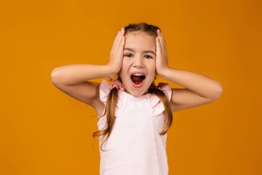 Kameraya bakan mutlu, küçük, güzel bir kız çocuğu.