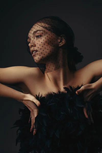 Beauty elegant girl posing in black veil — Stock Photo, Image