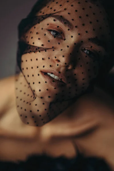 Beauty elegant girl posing in black veil — Stock Photo, Image