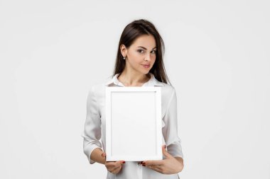 girl with empty frame for your text