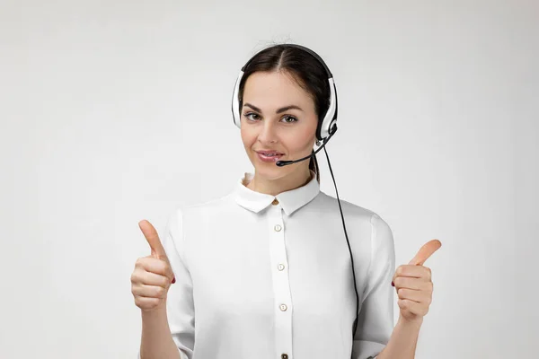 Consultant of call center in headphones — Zdjęcie stockowe