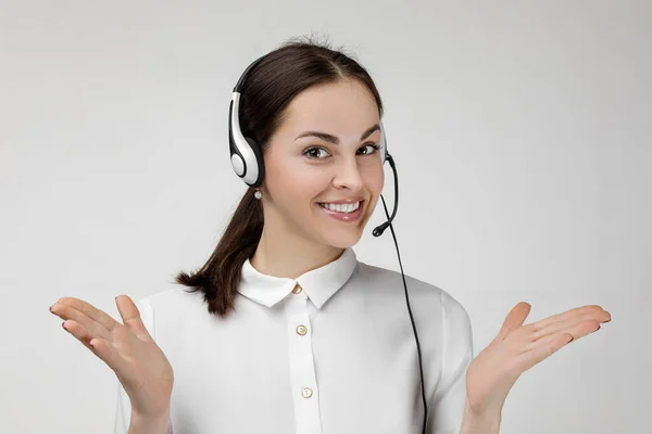 Consultant of call center in headphones — Zdjęcie stockowe